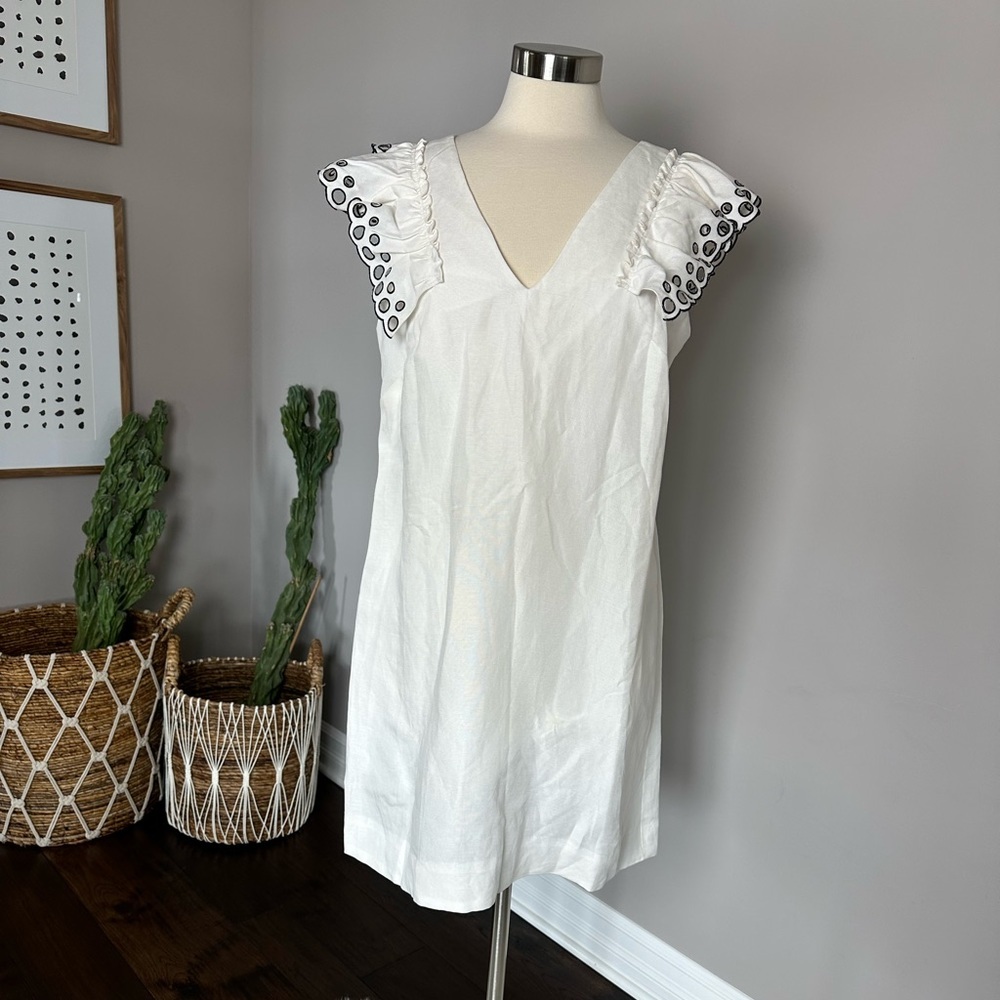 J. Crew Dress Embroidered Eyelet Ruffle Sleeveless Resort Wear Ivory & Black 12 - Picture 5 of 15